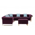 Maddie Purple Velvet 6-Seater Sectional Sofa with Storage Ottoman