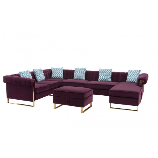 Maddie Purple Velvet 7-Seater Sectional Sofa Reversible Chaise Storage Ottoman