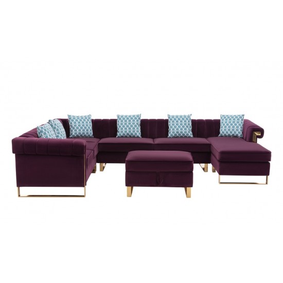 Maddie Purple Velvet 7-Seater Sectional Sofa Reversible Chaise Storage Ottoman