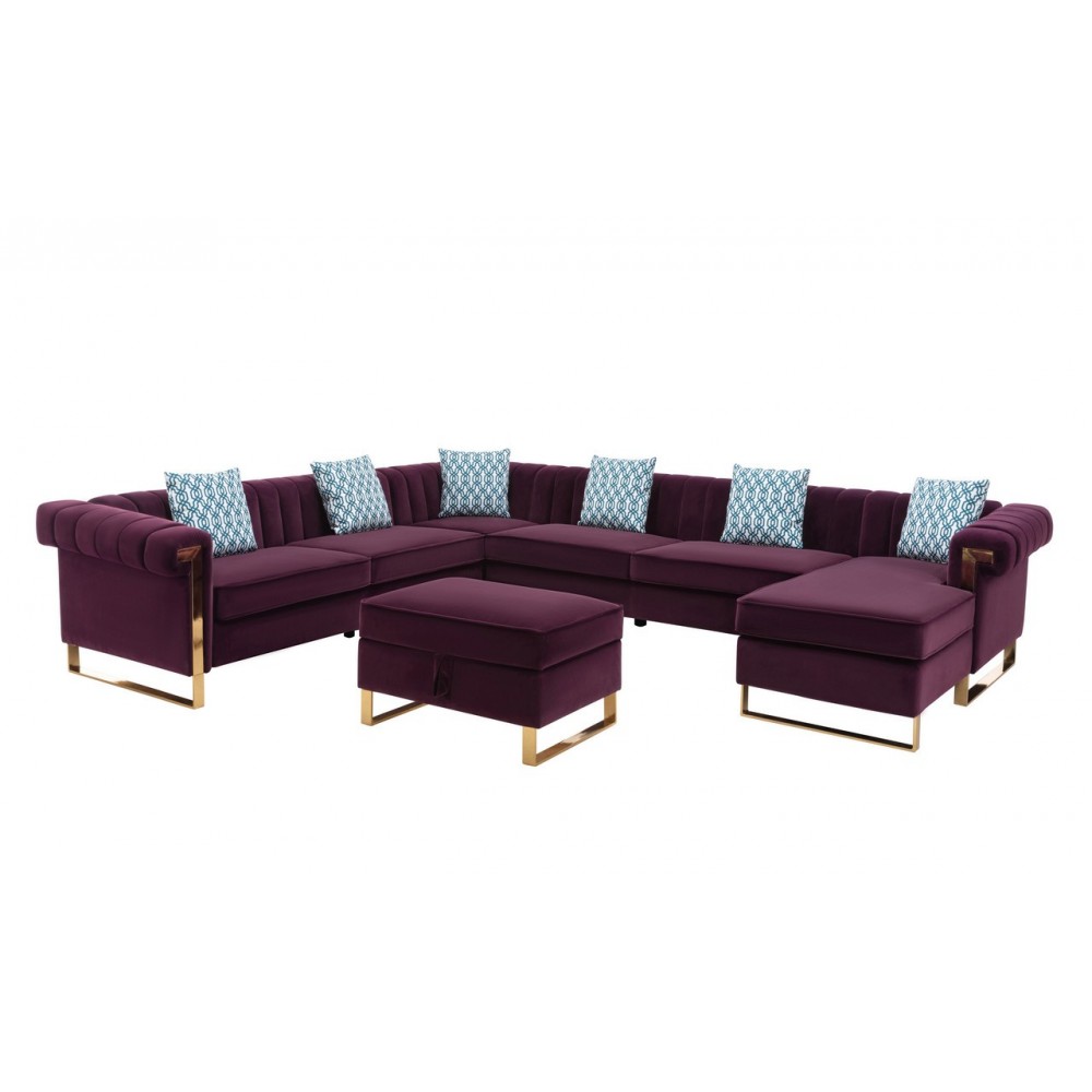 Maddie Purple Velvet 8-Seater Sectional Sofa Reversible Chaise Storage Ottoman