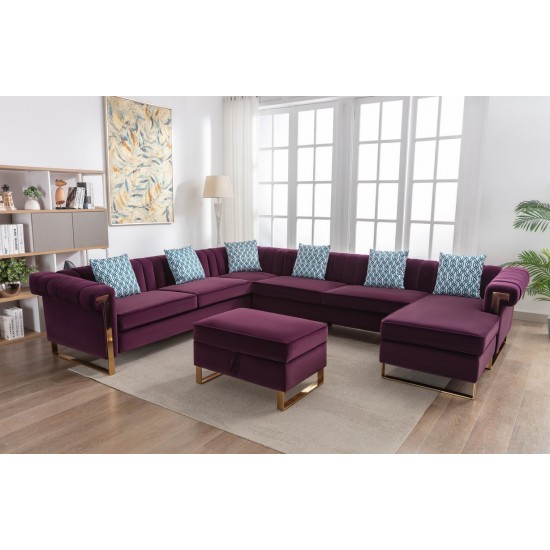 Maddie Purple Velvet 8-Seater Sectional Sofa Reversible Chaise Storage Ottoman