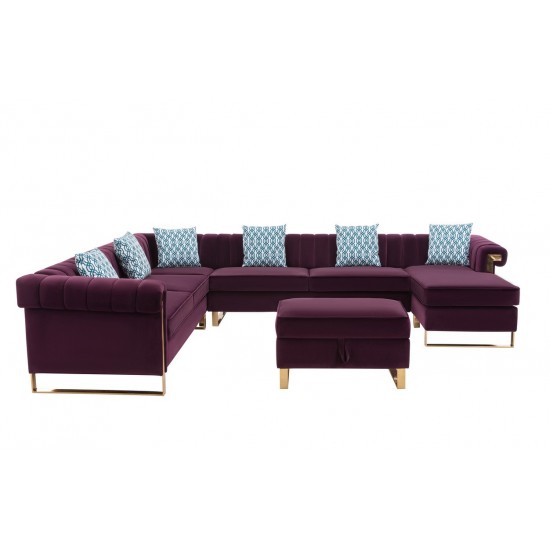 Maddie Purple Velvet 8-Seater Sectional Sofa Reversible Chaise Storage Ottoman