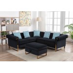 Maddie Black Velvet 5-Seater Sectional Sofa with Storage Ottoman