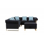 Maddie Black Velvet 5-Seater Sectional Sofa with Storage Ottoman