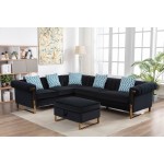 Maddie Black Velvet 6-Seater Sectional Sofa with Storage Ottoman