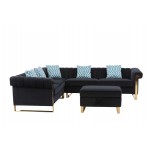 Maddie Black Velvet 6-Seater Sectional Sofa with Storage Ottoman