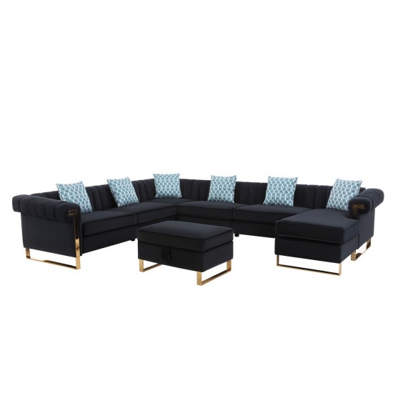 Maddie Black Velvet 8-Seater Sectional Sofa Reversible Chaise Storage Ottoman