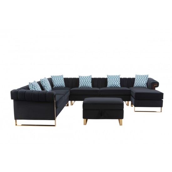 Maddie Black Velvet 8-Seater Sectional Sofa Reversible Chaise Storage Ottoman