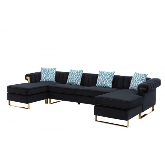 Maddie Black Velvet 5-Seater Double Chaise Sectional Sofa