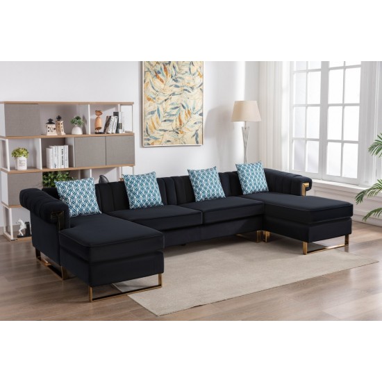 Maddie Black Velvet 5-Seater Double Chaise Sectional Sofa