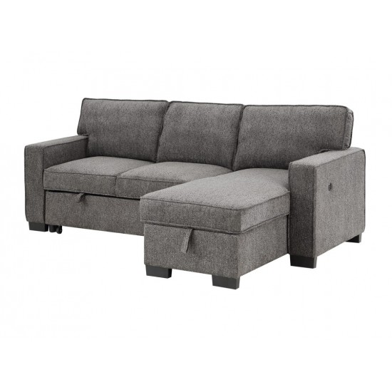 Estelle Dark Gray Reversible Sleeper Sectional Chaise Table 2 Cup Holders 2 USB