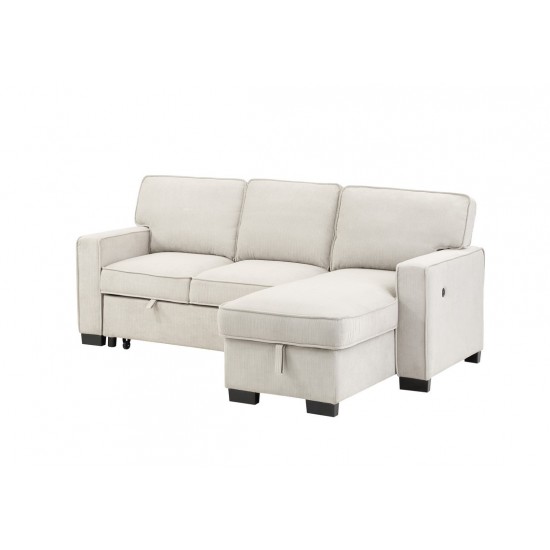 Estelle Beige Reversible Sleeper Sectional Chaise Drop-Down Table 2 Cup Holders