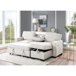 Estelle Beige Reversible Sleeper Sectional Chaise Drop-Down Table 2 Cup Holders