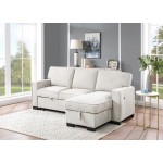 Estelle Beige Reversible Sleeper Sectional Chaise Drop-Down Table 2 Cup Holders