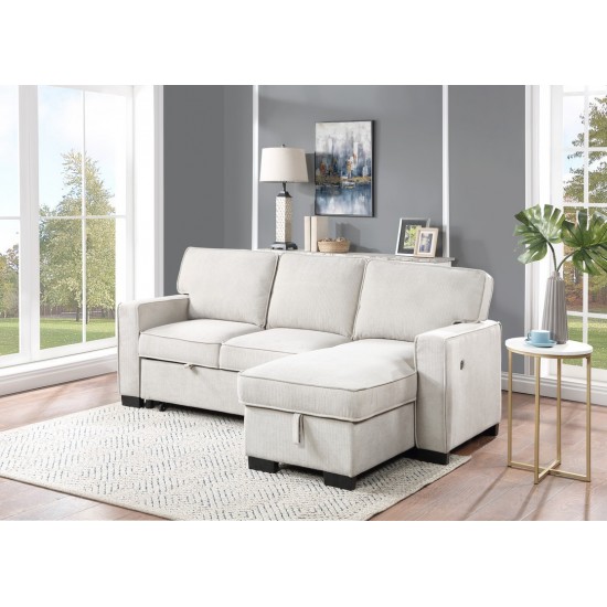 Estelle Beige Reversible Sleeper Sectional Chaise Drop-Down Table 2 Cup Holders