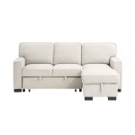 Estelle Beige Reversible Sleeper Sectional Chaise Drop-Down Table 2 Cup Holders