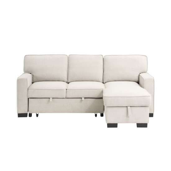 Estelle Beige Reversible Sleeper Sectional Chaise Drop-Down Table 2 Cup Holders