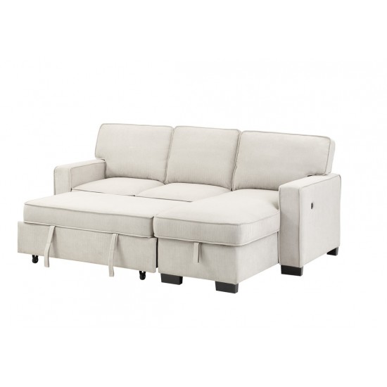 Estelle Beige Reversible Sleeper Sectional Chaise Drop-Down Table 2 Cup Holders