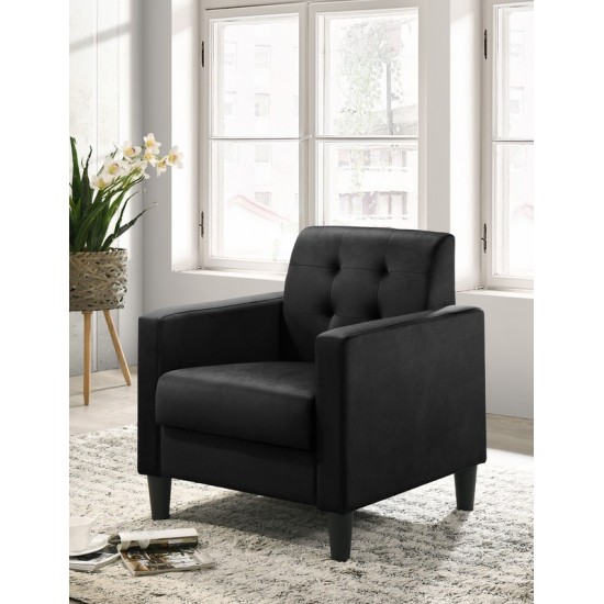 Hale Black Velvet Accent Armchair with Tufting