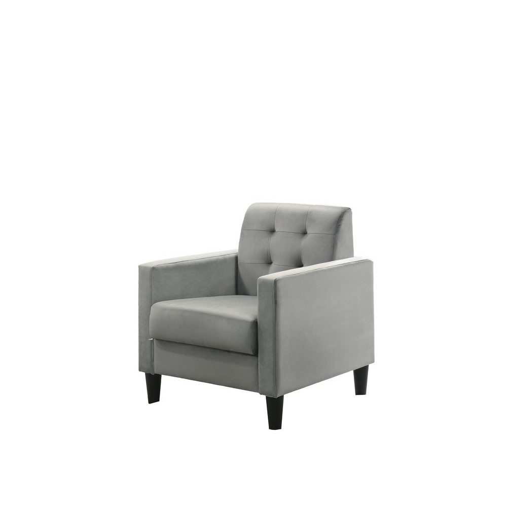 Hale Light Gray Velvet Accent Armchair with Tufting