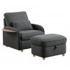 Huckleberry Dark Gray Linen Accent Chair Storage Ottoman and Folding Side Table