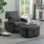 Huckleberry Dark Gray Linen Accent Chair Storage Ottoman and Folding Side Table