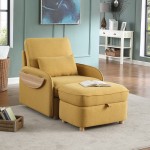 Huckleberry Yellow Linen Accent Chair Storage Ottoman and Folding Side Table