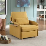 Huckleberry Yellow Linen Accent Chair Storage Ottoman and Folding Side Table