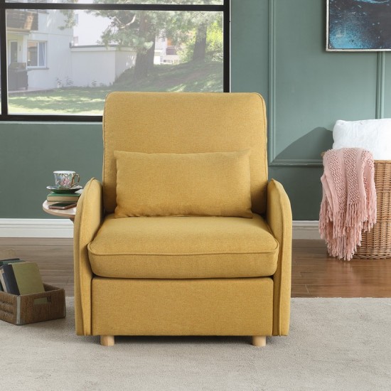 Huckleberry Yellow Linen Accent Chair Storage Ottoman and Folding Side Table