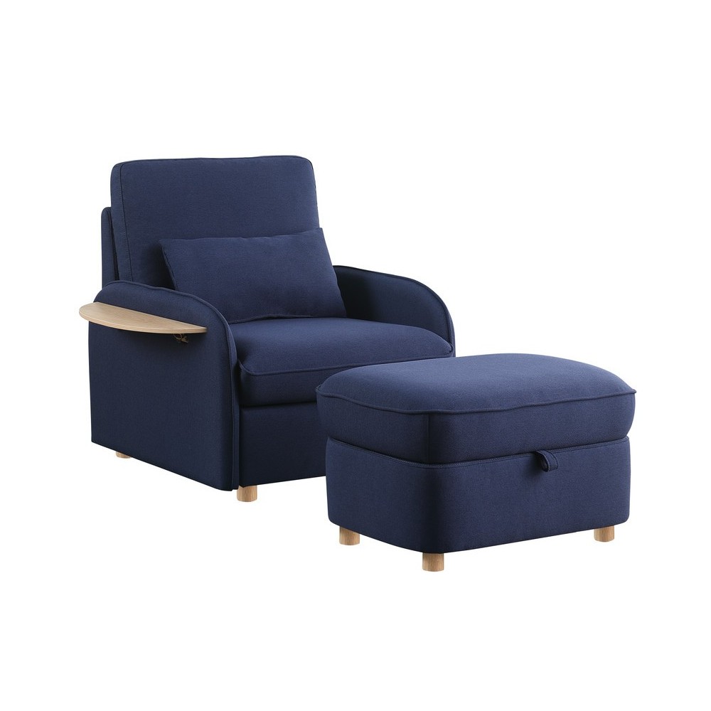 Huckleberry Blue Linen Accent Chair with Storage Ottoman and Folding Side Table Huckleberry Blue Linen Accent Chair with Storage Ottoman and Folding Side Table