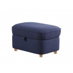 Huckleberry Blue Linen Accent Chair with Storage Ottoman and Folding Side Table