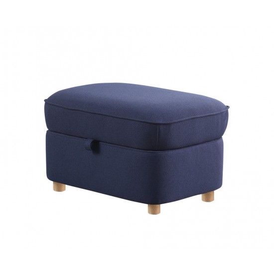 Huckleberry Blue Linen Accent Chair with Storage Ottoman and Folding Side Table