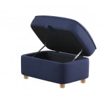 Huckleberry Blue Linen Accent Chair with Storage Ottoman and Folding Side Table