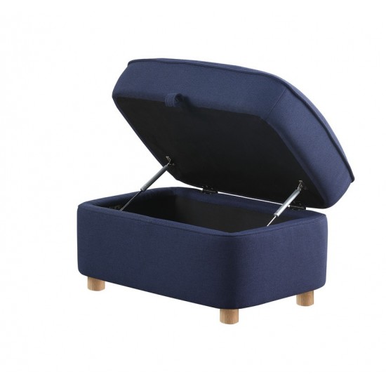 Huckleberry Blue Linen Accent Chair with Storage Ottoman and Folding Side Table