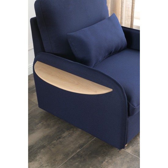 Huckleberry Blue Linen Accent Chair with Storage Ottoman and Folding Side Table
