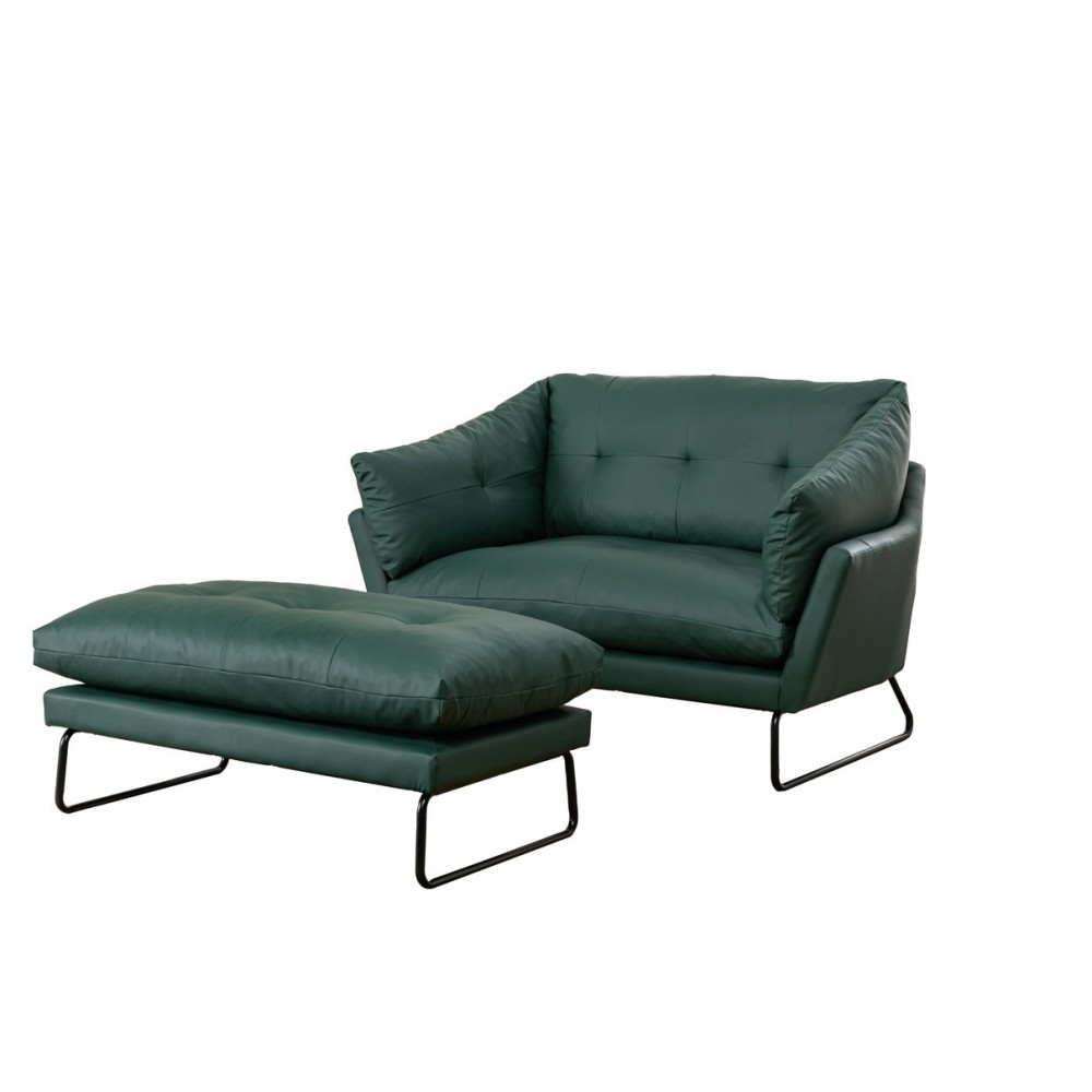 Karla Green PU Leather Contemporary Loveseat and Ottoman