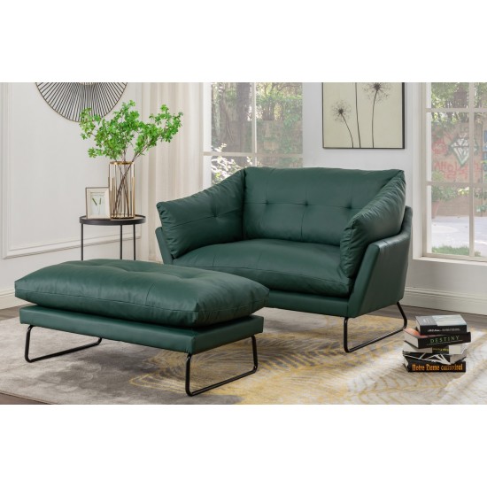 Karla Green PU Leather Contemporary Loveseat and Ottoman