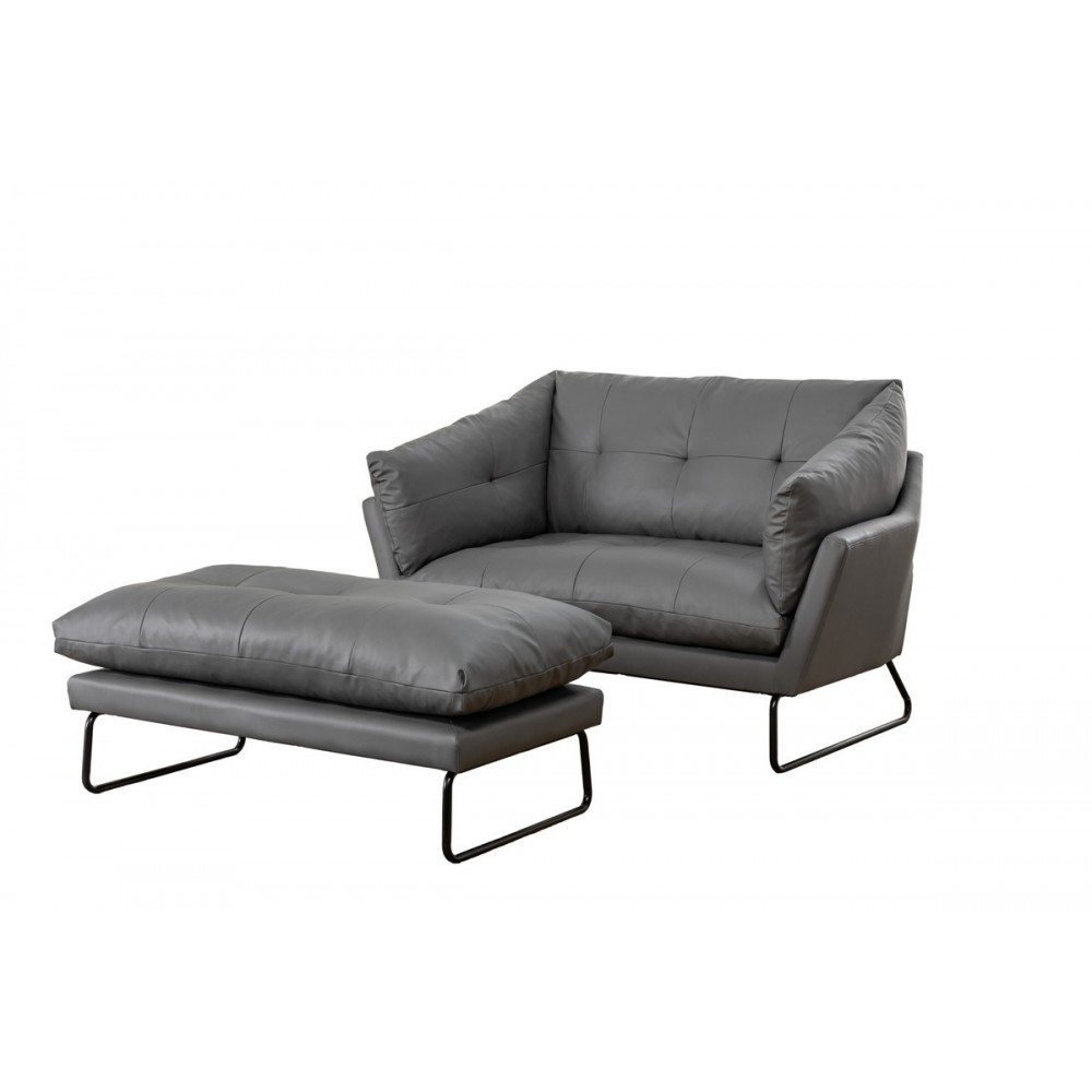 Karla Gray PU Leather Contemporary Loveseat and Ottoman