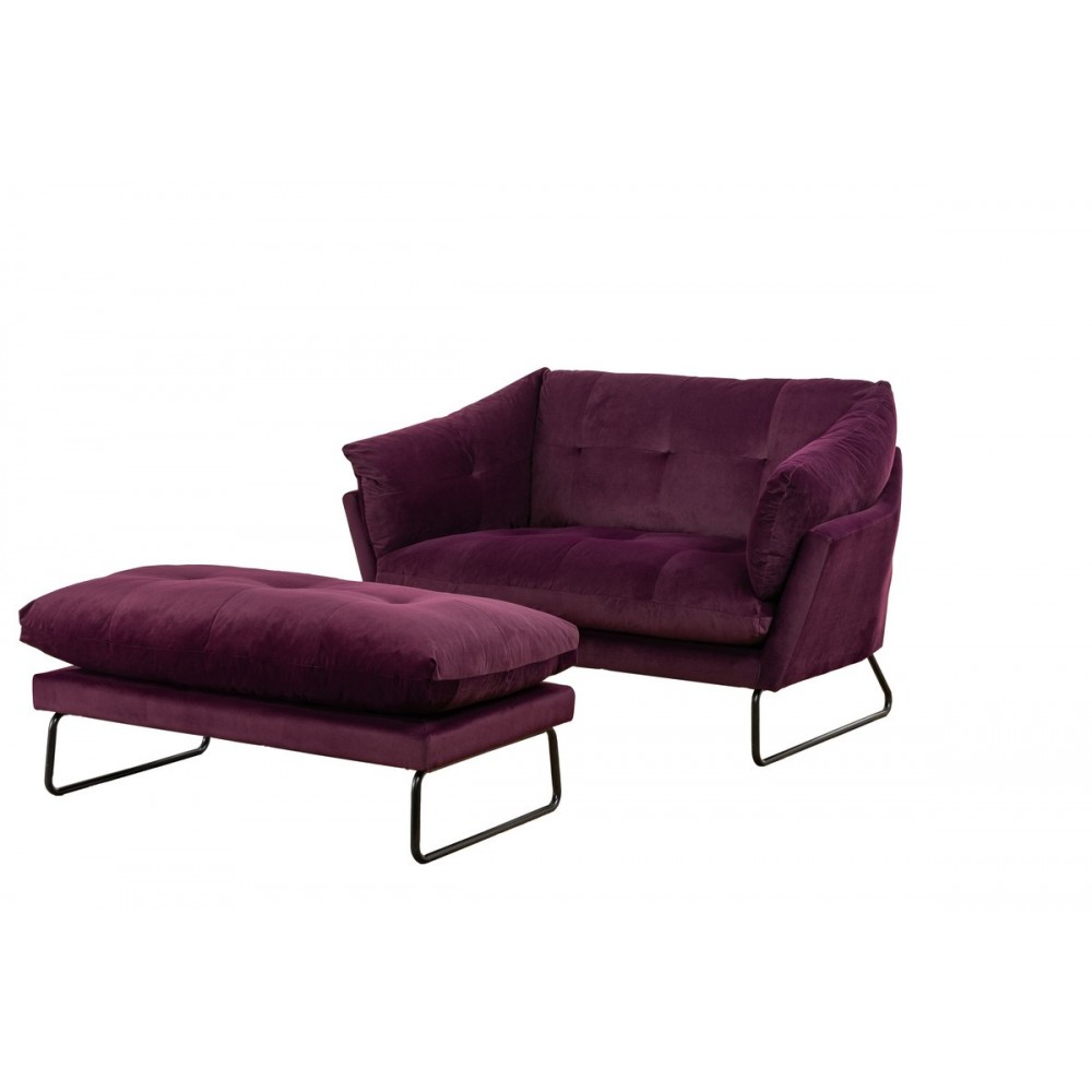 Karla Purple Velvet Contemporary Loveseat and Ottoman