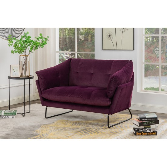 Karla Purple Velvet Contemporary Loveseat and Ottoman