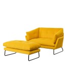 Karla Yellow Velvet Contemporary Loveseat and Ottoman