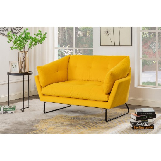 Karla Yellow Velvet Contemporary Loveseat and Ottoman