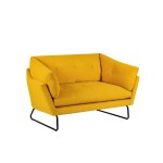 Karla Yellow Velvet Contemporary Loveseat and Ottoman