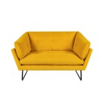 Karla Yellow Velvet Contemporary Loveseat and Ottoman