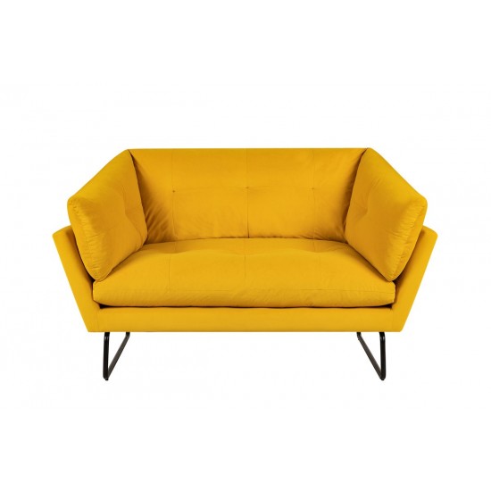 Karla Yellow Velvet Contemporary Loveseat and Ottoman