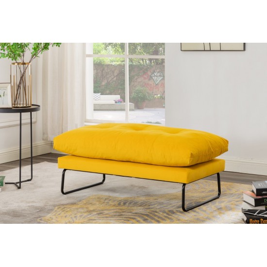 Karla Yellow Velvet Contemporary Loveseat and Ottoman