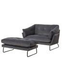 Karla Dark Gray Velvet Contemporary Loveseat and Ottoman