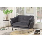 Karla Dark Gray Velvet Contemporary Loveseat and Ottoman