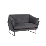 Karla Dark Gray Velvet Contemporary Loveseat and Ottoman