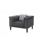 Mary Dark Gray Velvet Tufted Sofa Chaise Chair Ottoman Set 6 Accent Pillows